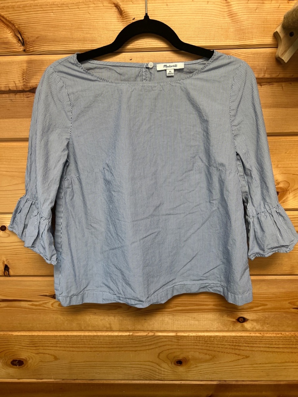 Madewell Blue & White Pinstripe Ruffle-Sleeve Top